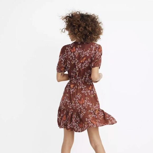 MADEWELL Ruffle-Wrap Dress in Windowbox Floral Butterfly Rich Burgundy {3H13} - Picture 2 of 8